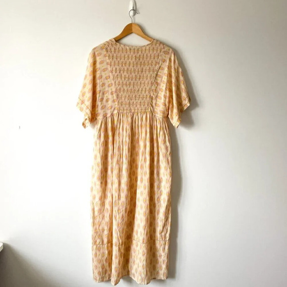 Zara Oversized V Neck Kaftan Midi Dress NWT Yellow Pink Size XS - Picture 5 of 8